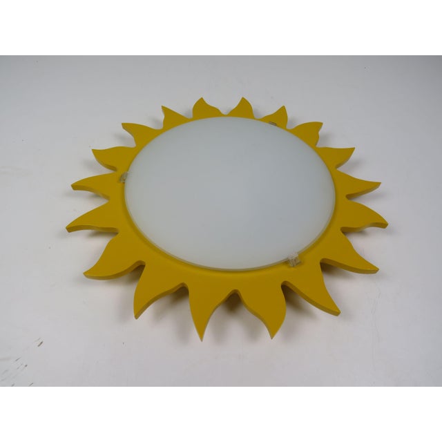 Sun-Shaped Ceiling Lamp in Opaline Glass and Yellow Lacquered Wood from Massive, Belgium, 1970s For Sale - Image 10 of 13