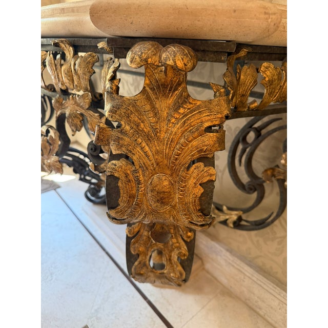 Cream Gilt Iron & Stone Top Console –Rose Tarlow– Hand‑Forged Scrollwork & Classical Elegance For Sale - Image 8 of 18