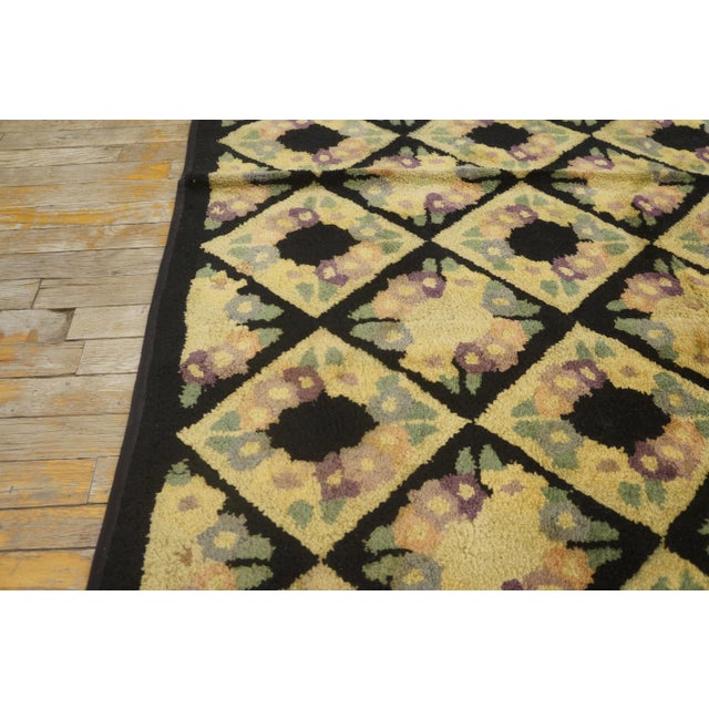 Unusual Diamond Grid and Floral Pattern Antique American Hooked Rug For Sale - Image 11 of 11
