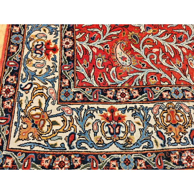 Vintage Qum Area Rug, Hand-Knotted Wool, Allover Paisley & Vine Pattern, 5x7, Red & Ivory For Sale - Image 18 of 18