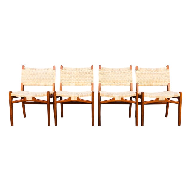 Hans Wegner Ch 31 Teak & Rattan Dining Chairs, Danish Mid Century Modern For Sale