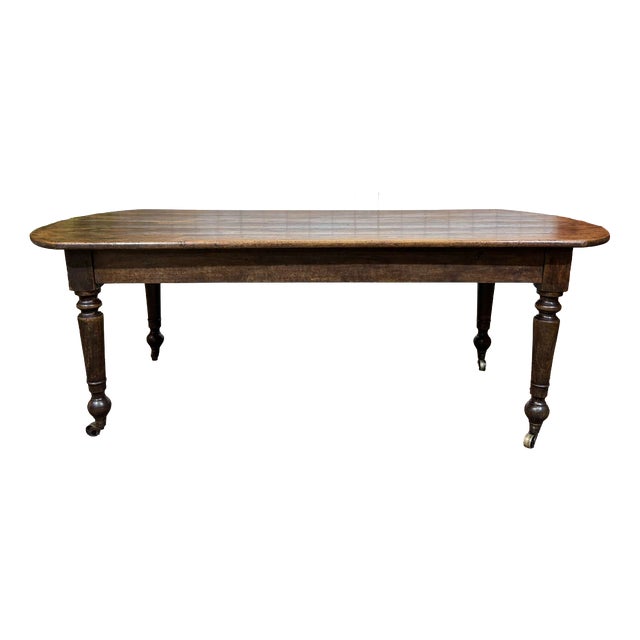 19th-Century Farmhouse Table with Fir Top and Poplar Base For Sale
