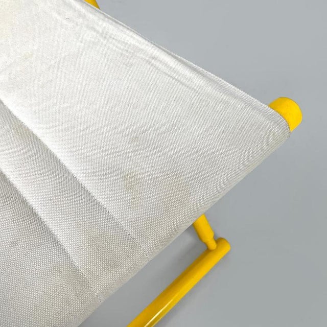 Italian Postmodern Folding Tub Chair in Yellow Wood and Beige Fabric, 1980s For Sale - Image 13 of 18