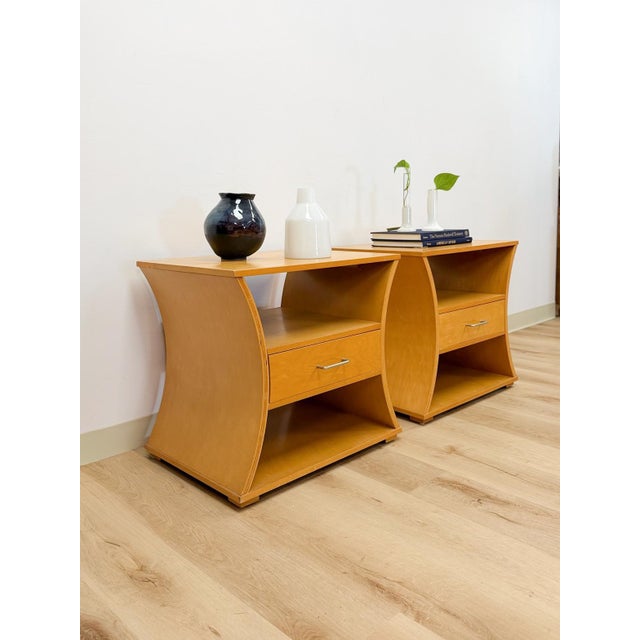 Unique Curved Hourglass Double Sided Nightstand Pair Vintage Accent Post Modern For Sale - Image 9 of 17