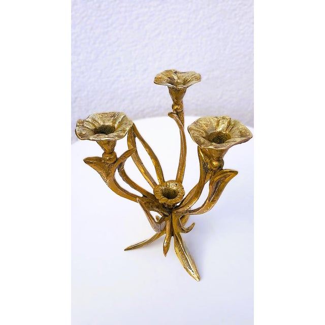 French Art Nouveau Brass Floral Candlestick, 1910s For Sale - Image 6 of 8