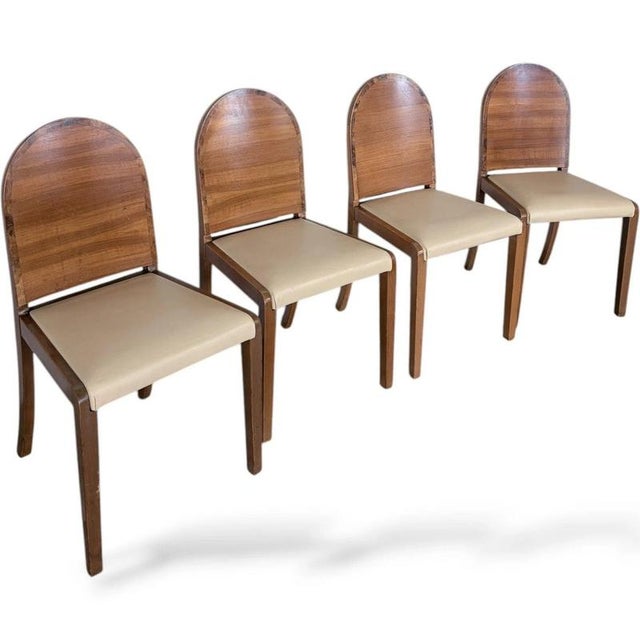 Contemporary Art Deco Dining Chairs in Walnut, 1930s, Set of 4 For Sale - Image 3 of 9