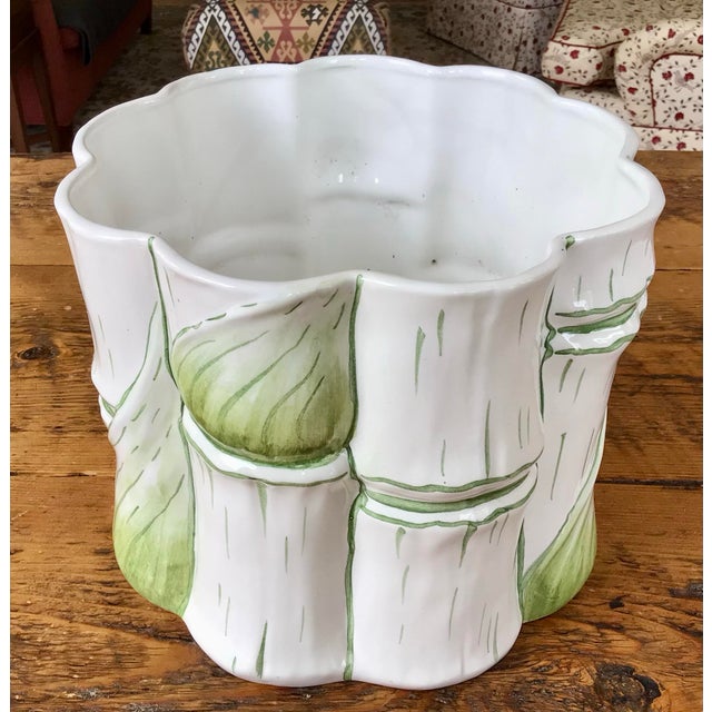 Large 1990s Majolica Style Faux Bamboo Planter / Cachepot - Made in ...