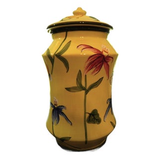 Nonni’s Biscotti Jar Yellow Floral Porcelain Cookie Jar Canister For Sale