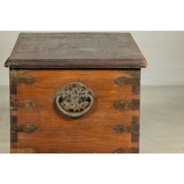 Antique Wood Trunk with Ornamental Metalwork and Brass Hardware For Sale - Image 12 of 12