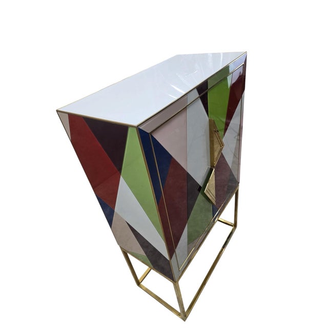 Hollywood Regency Styled Torino Reverse-Painted Glass and Brass 2 Door Dry Bar Cabinet by Jonathan Adler Torino dry bar...