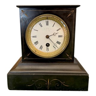 19th Century French Slate Stone Mantel Clock For Sale
