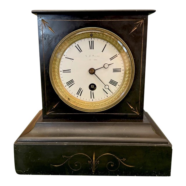 19th Century French Slate Stone Mantel Clock For Sale