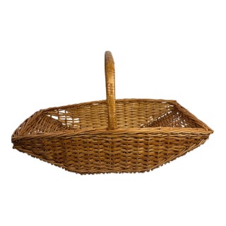 Vintage Woven English Willow/Wicker Garden Basket With Handle For Sale