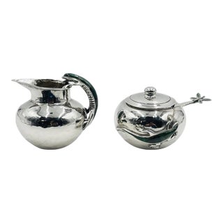 1980s Malachite Lizard Creamer & Sugar Set by Emilia Castillo for Los Castillo, Mexico For Sale