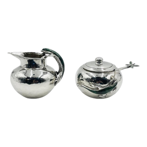 1980s Malachite Lizard Creamer & Sugar Set by Emilia Castillo for Los Castillo, Mexico