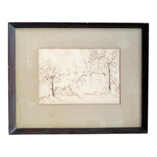 20th Century American Pen and Ink Drawing of Central Park New York City, Signed Bell For Sale