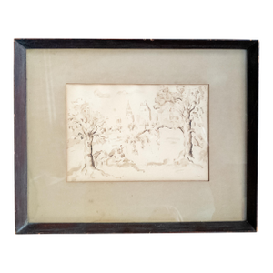 20th Century American Pen and Ink Drawing of Central Park New York City, Signed Bell