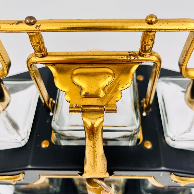 Mid 20th Century Mid-Century Modern Black and Gold Tantalus Decanter Set, Liquor Caddy, Portable Bar For Sale - Image 13 of 18
