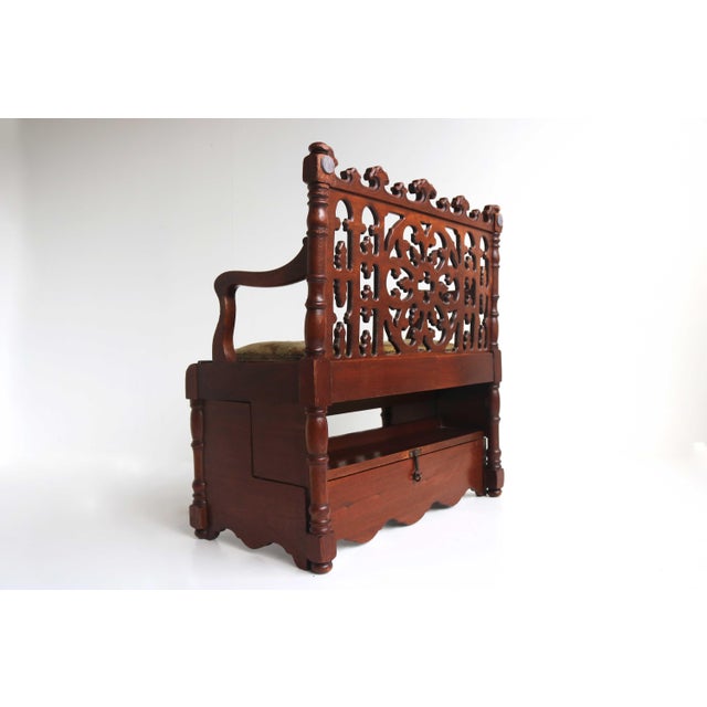 Wood Antique French Gothic Revival Wood Hall Bench, 1880s For Sale - Image 7 of 18