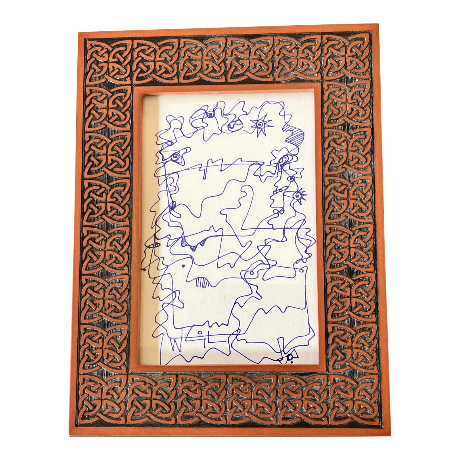 1980’s Original Small Original Abstract Blue Ink Drawing Ornate ...