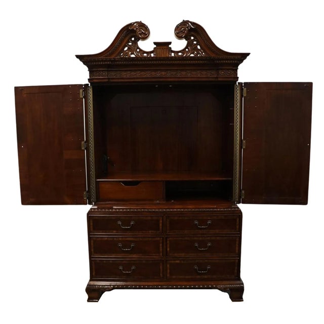 Universal Furniture Universal Furniture Banded Mahogany Biedermeier Traditional Victorian Style 54" Tv Media Armoire 609165 For Sale - Image 4 of 13