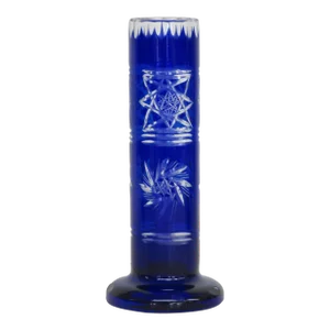 Bohemian Czech Style Cobalt Blue Glass Vase Hand Cut Crystal