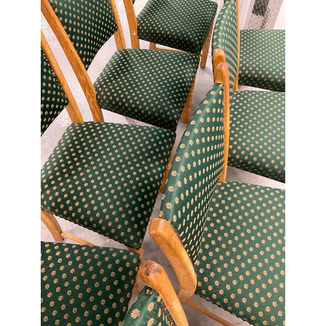 Set of 8 Danish Modern Oak Dining Chairs in Patterned Silk - Circa 1960s For Sale - Image 12 of 18