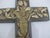 Unique Mexican folk art Milagros wall hanging cross. Hand carved wood with painted patinated pale turquoise/gray showing...