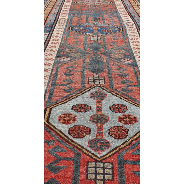 Antique Colorful Persian Heriz-Serapi Runner With a Bold Geometric Design 3'1 X 10'10 For Sale In Atlanta - Image 6 of 13