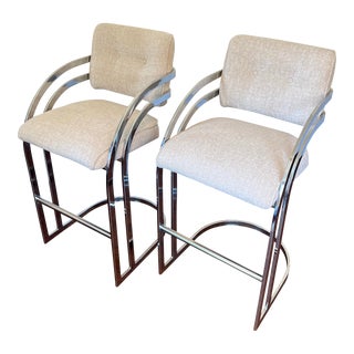 Vintage Pair of Cantilever Bar Stools in the Style of Milo Baughman for DIA For Sale