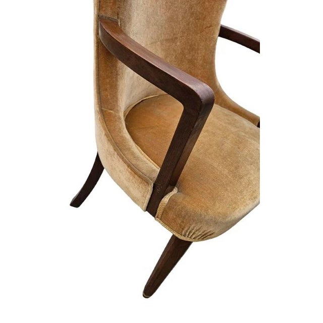Art Deco British Velvet Salon Armchair, 1930 For Sale - Image 9 of 10