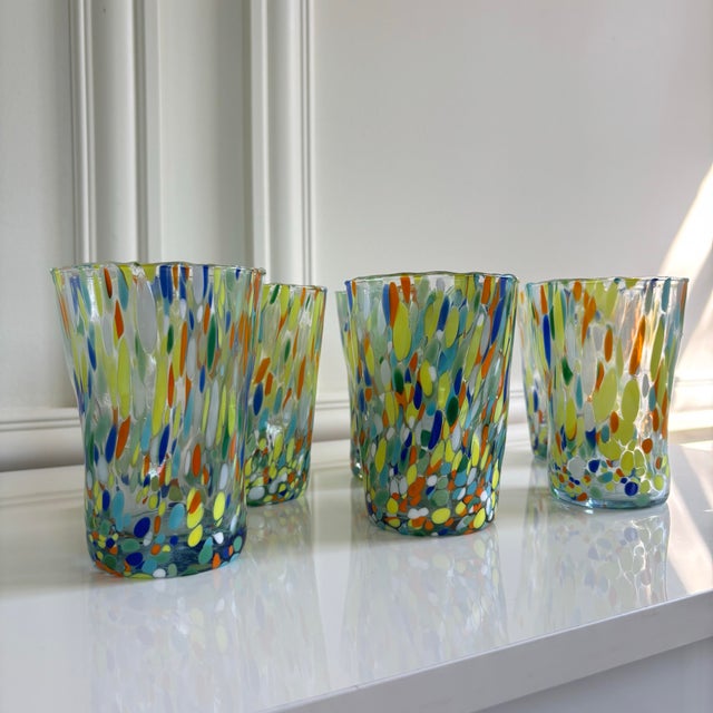 Sunrise Multi Murano Style Millefiori Drinking Glasses Tumblers - Set of 6 For Sale - Image 4 of 9