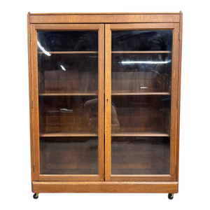 Antique Victorian or Arts and Crafts Style Golden Oak Display Cabinet Bookcase