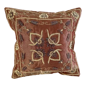 Asian Floral Zardozi Hand Embroidered Accent Decorative Silk Organza Boudoir Pillow Cover