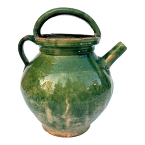 19th Century French Provence Green Glaze Gargoulette – Antique Provençal Pottery Jug