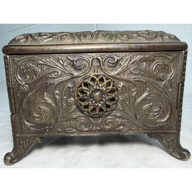 Rare Antique Ornate 1890 Cast Iron Jewel Chest (Coffin Bank) by Hart Co. Usa For Sale In New York - Image 6 of 15