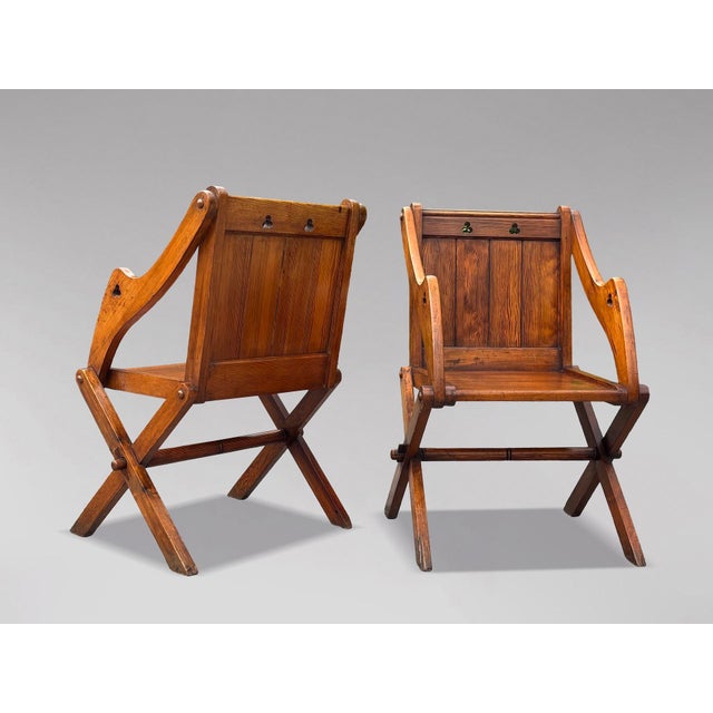 19th Century Victorian Pitch Pine Glastonbury Armchairs, 1880, Set of 2 For Sale - Image 6 of 13