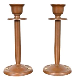 Benedict Studios Arts & Crafts Bronze Candlesticks, Circa 1910