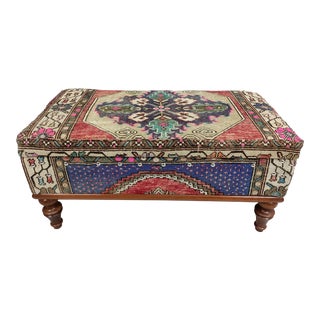 Turkish Rug Upholstered Lift Top Entry Storage Bench For Sale