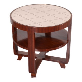 Art Deco Circular Side Table in Bentwood and Pink Mirrored Glass, Italy, 1930s For Sale