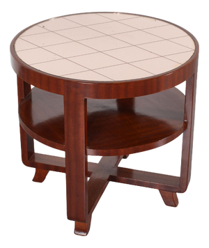 Art Deco Circular Side Table in Bentwood and Pink Mirrored Glass, Italy, 1930s
