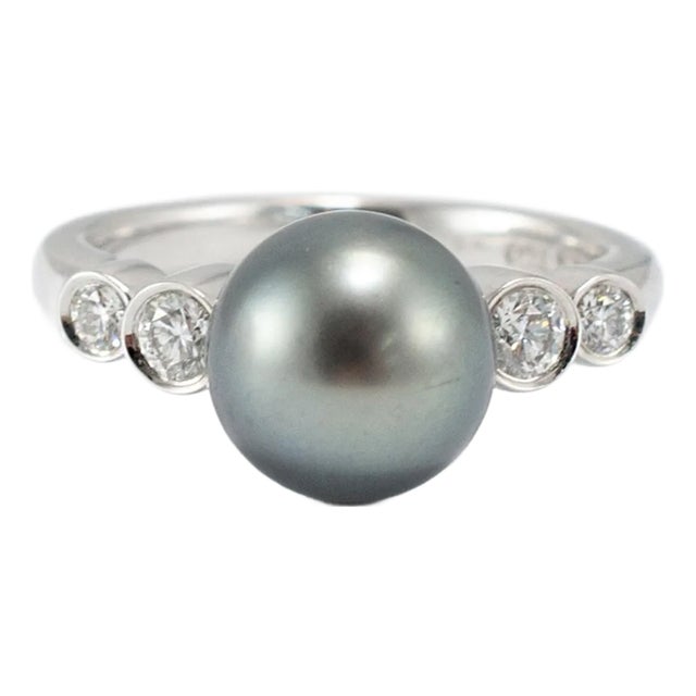 Mikimoto 18k White Gold Tahitian Pearl Accented Diamond Cocktail Ring For Sale