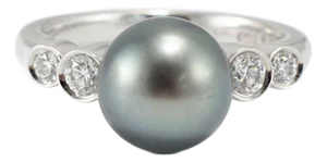 Mikimoto 18k White Gold Tahitian Pearl Accented Diamond Cocktail Ring