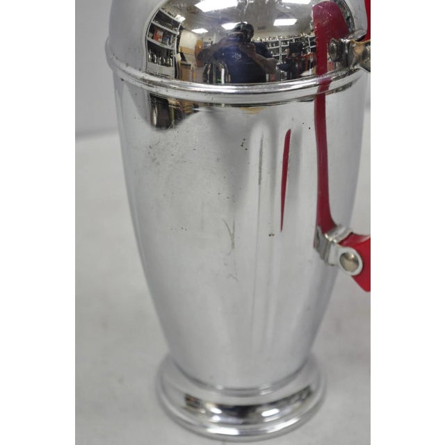 Mid 20th Century Vintage Art Deco Chrome Cocktail Martini Shaker Red Bakelite Handle by Chromium For Sale - Image 5 of 16