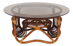 Rattan Coffee Table and Smoked Glass, 1960s