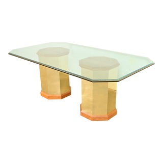 Thomasville Modern Art Deco Brass and Glass Double Pedestal Dining Table, Circa 1980s For Sale