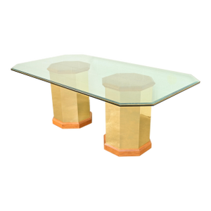 Thomasville Modern Art Deco Brass and Glass Double Pedestal Dining Table, Circa 1980s