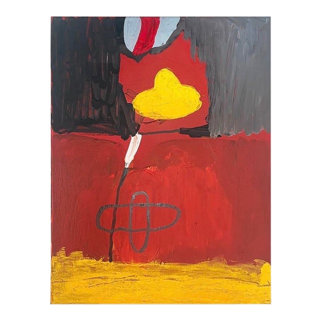 Abstract Mixed Media Painting in Reds and Yellows by John Luckett, 20” X 16” For Sale