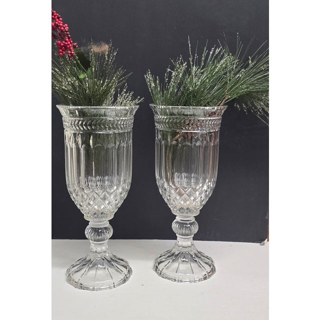 Transparent Vintage Hollywood Regency Shannon Crystal Vases a Pair For Sale - Image 8 of 8