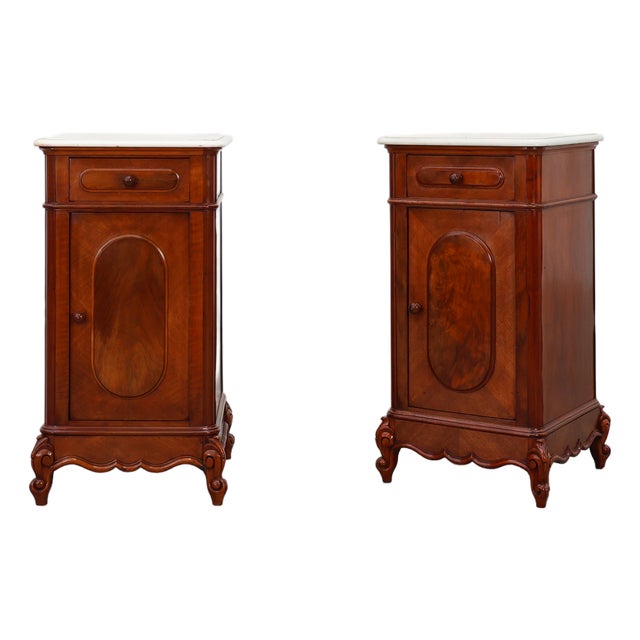 Louis XV Nightstands with Carrara Marble Tops, France, 1890s, Set of 2 For Sale
